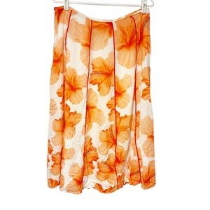 Farm Rio‎ Size Large Orange Floral Pleated Fully Lined Midi Skirt